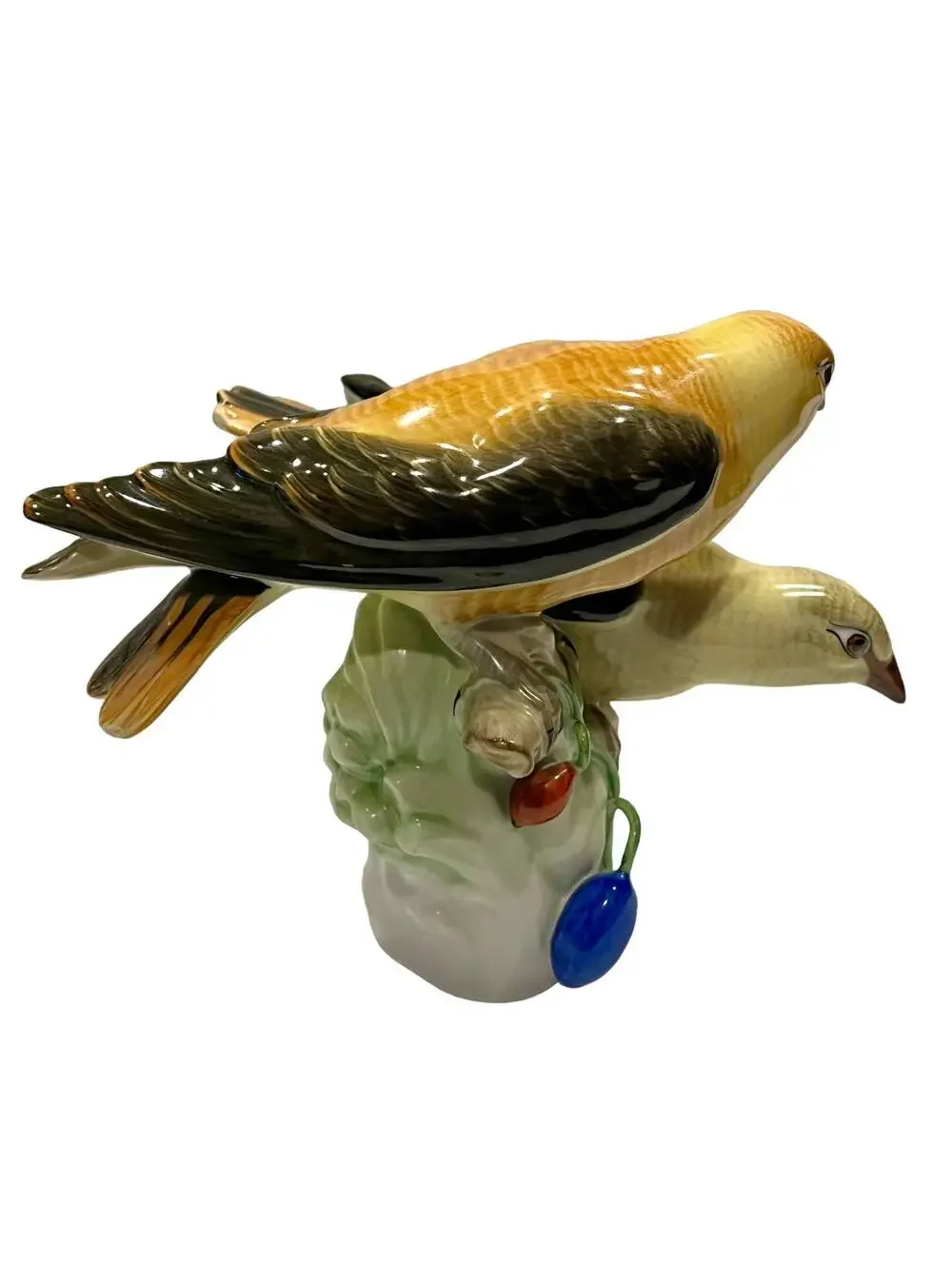 Herend Hungary Large Pair of Fidelity Burds on Branch Fruit Free US Shipping